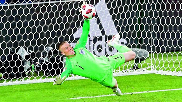 England goalie/ Everton keeper Jordan Pickford saving the goal in World Cup Russia 2018