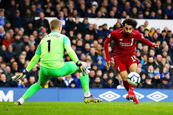Everton goalkeeper Jordan Pickford in action