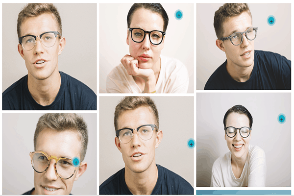 a series of images using the same boy and girl wearing different wooden glasses styles